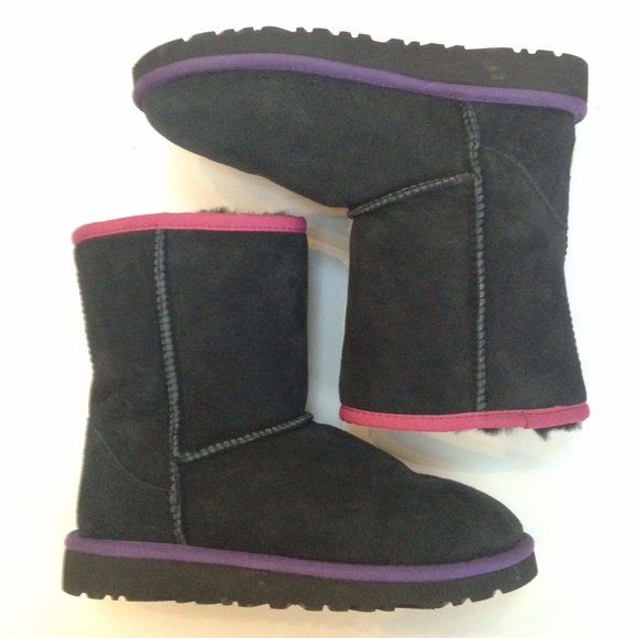UGG Other - UGG Girls Black Boots w Pink, Purple Trim, Size 3